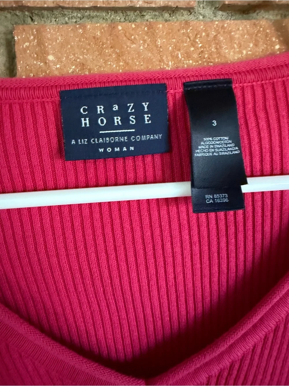 Liz Claiborne Crazy Horse Ribbed V-Neck in Bright Raspberry - Picture 3 of 3